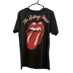 Authentic Rolling Stones Black Crew Neck Distressed Tongue T-Shirt; Sz Large